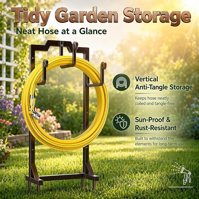 Skycarper Garden Hose Reel Holder Water Hose Hanger Organizer Stand,Bronze