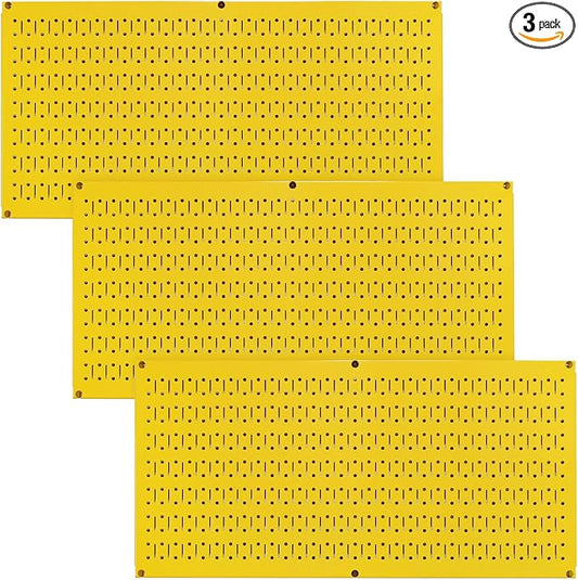 Wall Control Pegboard Value Pack - (3) Pack of Wall Control 16-Inch Tall x 32-Inch Wide Horizontal Yellow Metal Wallboards for Home & Garage Tool Storage Organization (Yellow Pegboard)