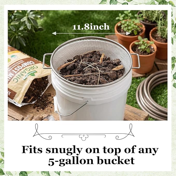 3PCS Soil Sifter for Gardening with Handles - Rock Compost Dirt Sifter for 5 Gallon Bucket, 1/4in,1/8in,3/8in Mesh Garden Sifting Screen Gravel Sawdust Vermicompost with Repotting Mat
