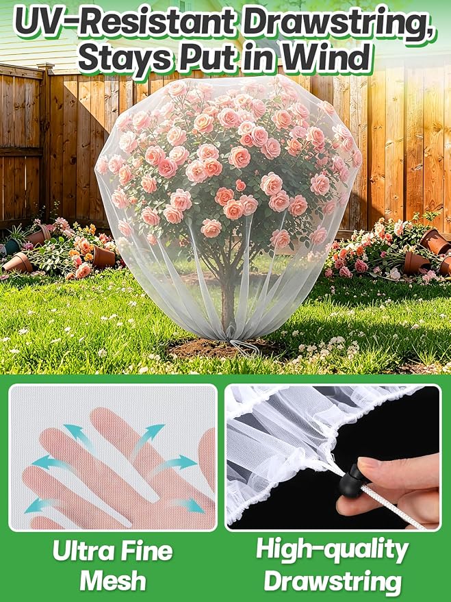 6pcs 3.3ft x 5ft Insect Bird Netting for Garden - Ultra-Fine Blueberry Bush Netting Cover with Drawstring for Garden Protection Flower Tomato, Plant Protectors from Animals