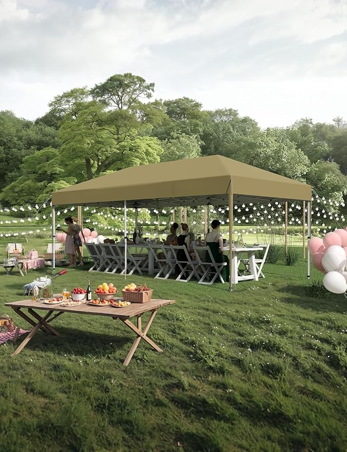 10x20ft Pop Up Canopy Tent, Commercial Heavy-Duty Steel Frame, 210D Oxford Waterproof UV Protection Canopy with 4 Sidewalls, 12 Stakes, 6 Sandbags & Wheeled Bag for Wedding, Camping, Farmers Market