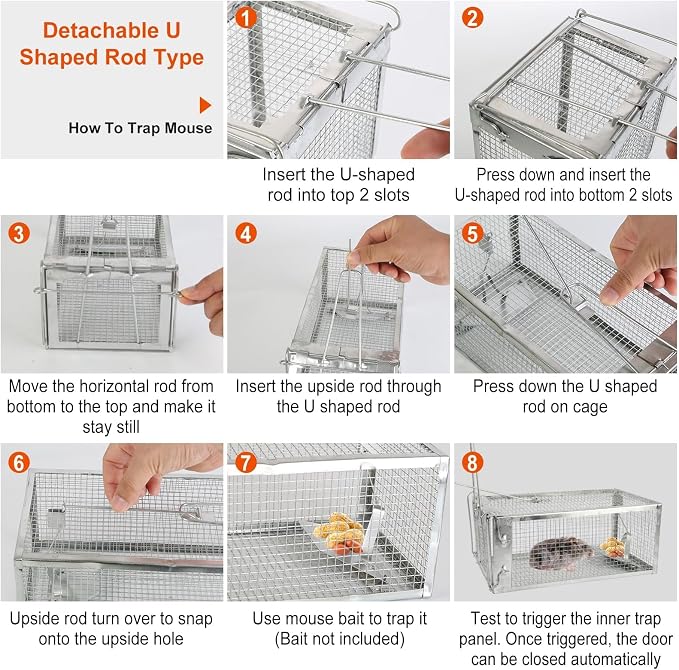 TeqHome Humane Rat Trap, 3 Pack Small 1-Door Live Chipmunk Trap That Work for Indoor and Outdoor,Easy to Catch and Release Live Animal Traps Mouse Cage Traps Reusable for Rodents Mice Voles Hamsters