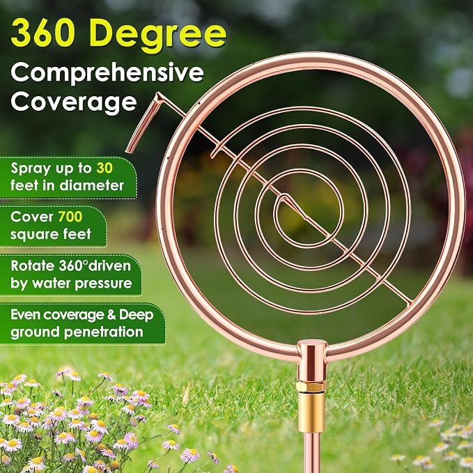 34" H Copper Coated Stainless Steel Ornamental Sprinkler, Corrosion Resistant Garden Rotating Sprinkler 360 Degree Shape Decorative for Lawn Garden Landscape(Circle Ring)