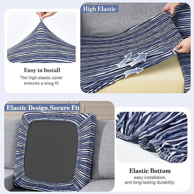 pickyNproud 14Pcs Patio Cushion Covers Stretch Outdoor Couch Cushions Slipcovers Replacement Washable Furniture Protector with Elastic Bottom Sofa Chair Seat Cover, Navy