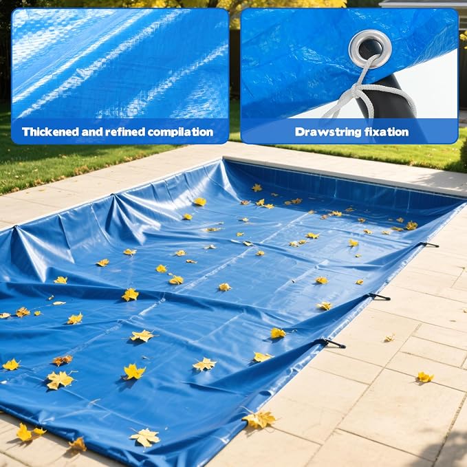 16 x 32 Ft Pool Leaf Net Cover- Thicken Rectangle Leaf Netting for Inground and Above Ground Swimming Pools Cover with Reinforced Gromments,Winter Above Ground Pool Screen Cover, Catching Leaves