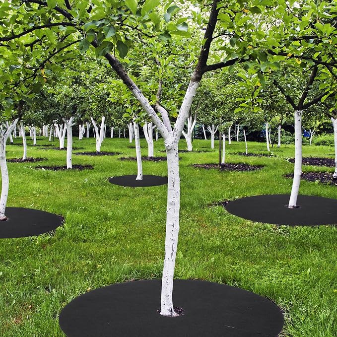 Macarrie 30 Pieces Weed Barrier Mats Non Woven Tree Mulch Ring Thickened Tree Protectors Mat Black Mulch Reusable Rings Landscaping Plant Cover Round Anti Grass Gardening Fabric Cover(32.2 Inch)