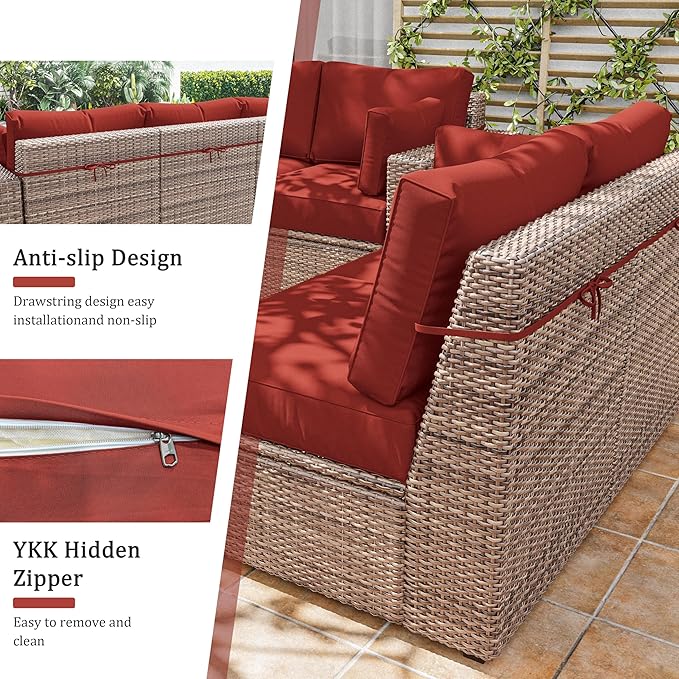 8p Outdoor Cushion Slipcovers Outdoor Patio Cushions Covers Replacement Waterproof with Zipper for 3-Seat Rattan Sofa Patio Furniture Cushion Covers, Covers Only