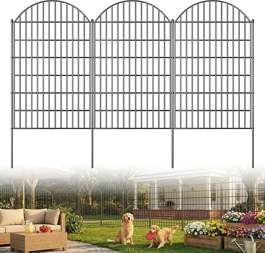 Toolterritary 5 Panels Arched No Dig Decorative Garden Fence, 48in(H) x 12.5ft(L) Dog Fence Outdoor for Yard, Rustproof Metal Garden Fence Animal Barrier for Dogs, Rabbits & Patio