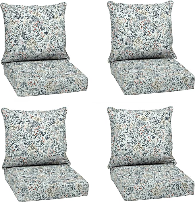 Arden Outdoor Deep Seat Cushion Set (4-Pack), 24 in x 24 in, Weather-Proof, Rain-Proof, Fade Resistant Patio Cushion for Chair, Sofa, and Couch Pistachio Botanical