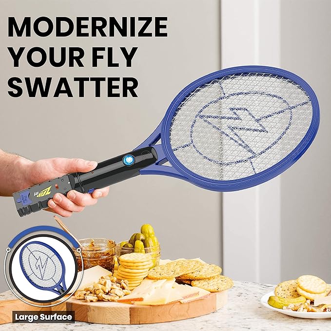 ZAP IT! Rechargeable Electric Fly Swatter Racket - 4,000-Volt Mosquito Zapper with USB Charging and LED Light - Large - Safe 3-Layer Mesh Bug Zapper Racquet for Indoors and Outdoors - Yellow
