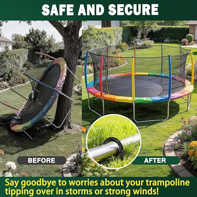 12" Trampoline Ground Wind Stakes Anchors High Wind Heavy Duty, 4 Pack U-Shaped Rebar Tent Stakes for Camping Tents, Soccer Goals,Fences, Swing, Landscape,Garden Decoration (U-4Pack)