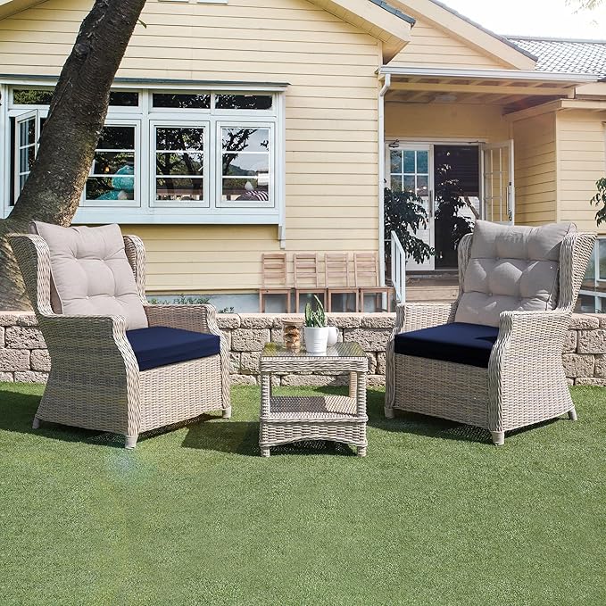 UNIKOME Outdoor Chair Cushions Pack of 4, Water Resistant Patio Cushions with Ties, High Density Sponge Filling Square Corner Seat Cushions for Outdoor Furniture, 18.5"x16"x3", Navy Blue