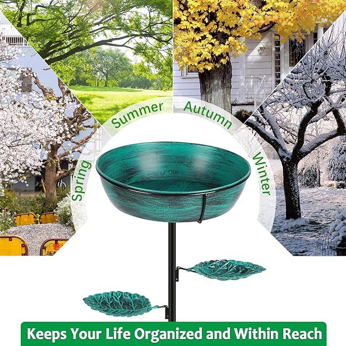 Metal Bird Bath for Outdoor - Garden Bird Bath with Removable Bowl Heavy-Duty Base, Winter Birdbath Feeder Rust-Proof Birdbaths for Garden Yard Lawn Decor, Easy to Install(Green)
