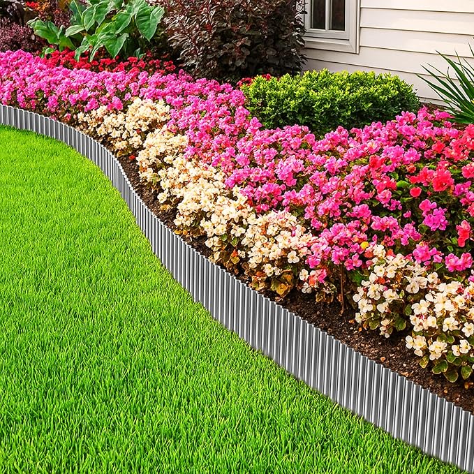 MIXC Corrugated Metal Garden Edging, Landscape Border for Lawn, Flower Bed & Paver (Silver, 8 Inch × 25FT)