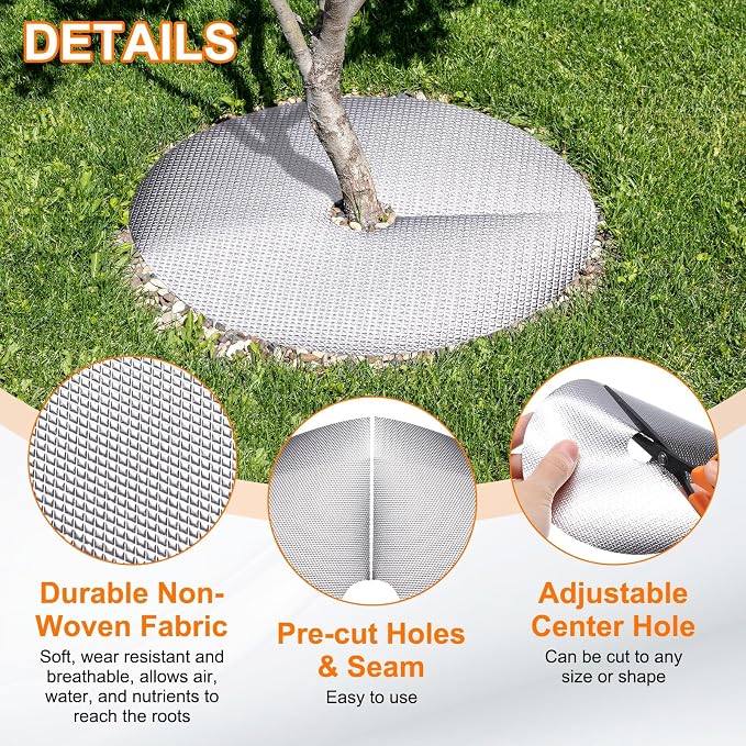 HARFINGTON 6pcs Tree Mulch Ring 9.8 Inch Non-Woven Round Tree Protector Weed Barrier Mat Plant Cover Rings for Weed Grass Control Root Protection, Silver