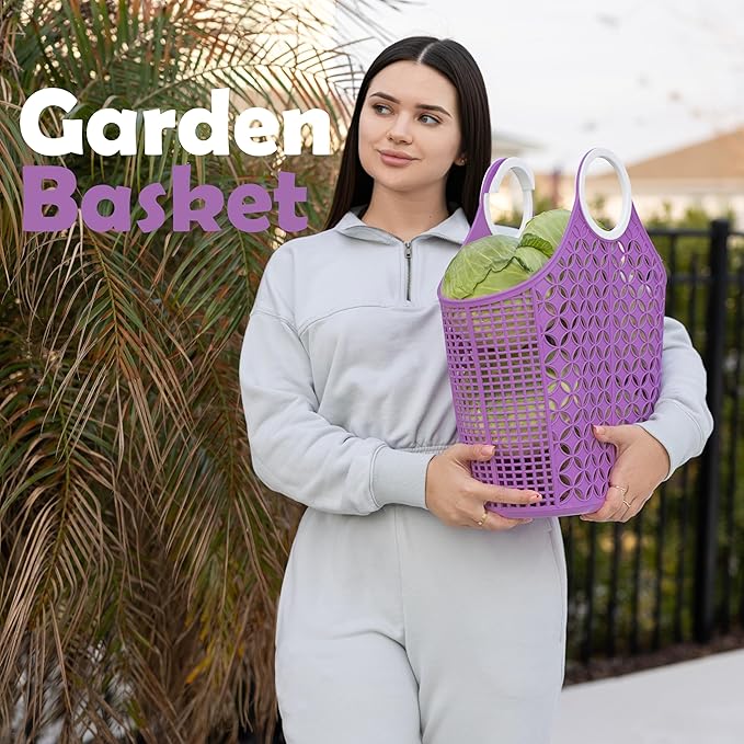 Fox Run Purple Cleaning Caddy, Laundry and Produce Basket with Built-In Handles, 6" x 14" x 18"