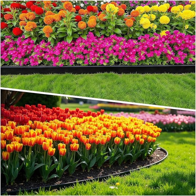 3in Tall,40ft Landscape Edging Kit with 60pcs Metal Spikes, Reinforced Rib Design,No-Dig Flexible Plastic Edge Border for Landscape, Lawn,Garden,Flower Beds,Yard,Paver,Playground, Fence,Pathway,Black