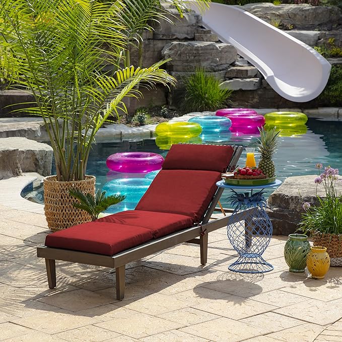 Arden Outdoor Chaise Cushion, 21 in x 72 in, Weather-Proof, Rain-Proof, Fade Resistant Patio Cushion for Chaise Lounger Ruby Red Leala