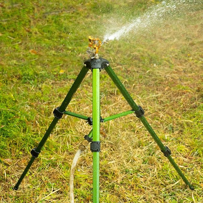 Hourleey Impact Sprinkler on Tripod Base, 6 Pack Heavy Duty Sprinklers for Lawn Yard Garden, 0-360 Degree Large Area Coverage, 3/4 Inch Connector Extension Legs Flip Locks with Brass Head
