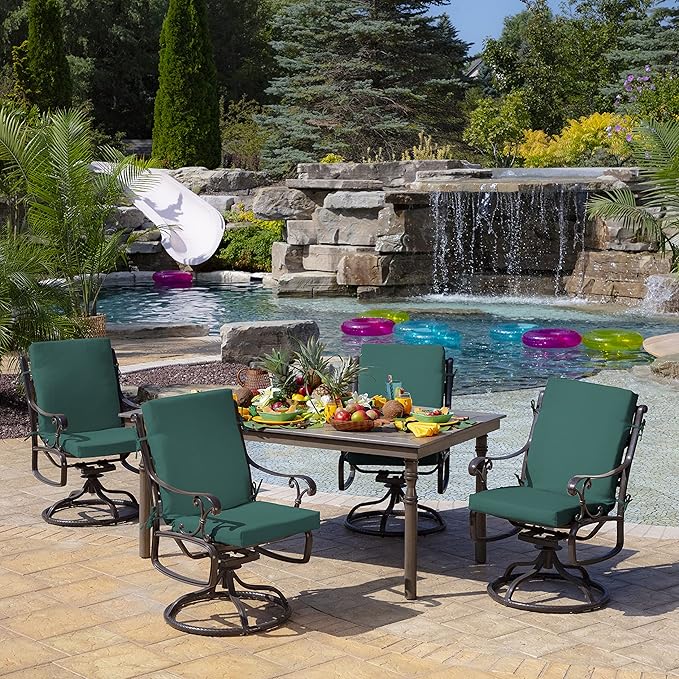 Arden 2-Pack Outdoor Patio Dining Chair Cushion, 20x44, Rain-Proof Seat Pad, Fade-Resistant Outdoor Cushion Peacock Blue Green Texture