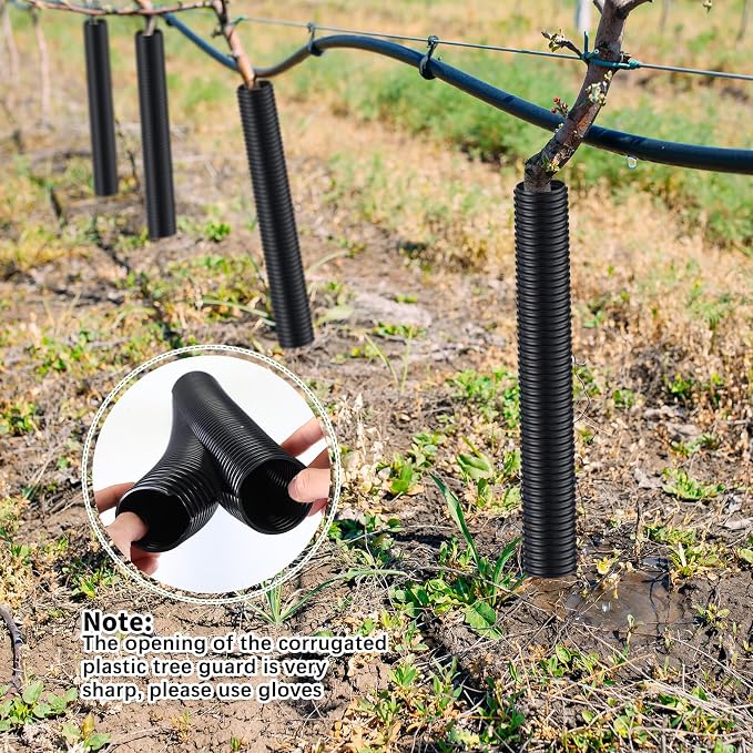 Nuenen 12 Pcs Corrugated Tree Guards, Long 15.75 Inch Diameter 1.96 Inch Pp Tree Trunk Protectors, Tree Bark Protector Tube Wraps for Saplings Plants Seedlings Deer Rabbit Cats Rodents Mowers (Black)