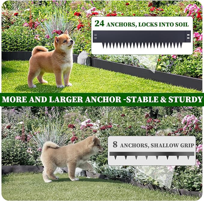 Steel Landscape Edging 6 Pack 8" H x 40" L, Heavy Duty Flexible Galvanized Metal Garden Border Strips, No Dig Lawn Edge with 6 Anchoring Pins, for Flower Bed, Yard, Pathway Divider(20 FT Total)