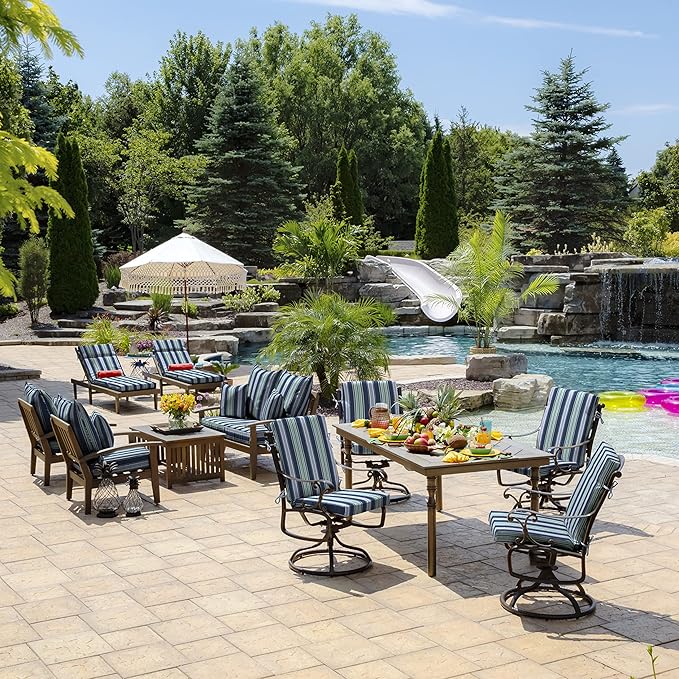 ARDEN Outdoor Midback Chair Cushion, 18 x 16.5, Water Repellent, Fade Resistant 18 x 16.5, Sapphire Aurora Blue Stripe
