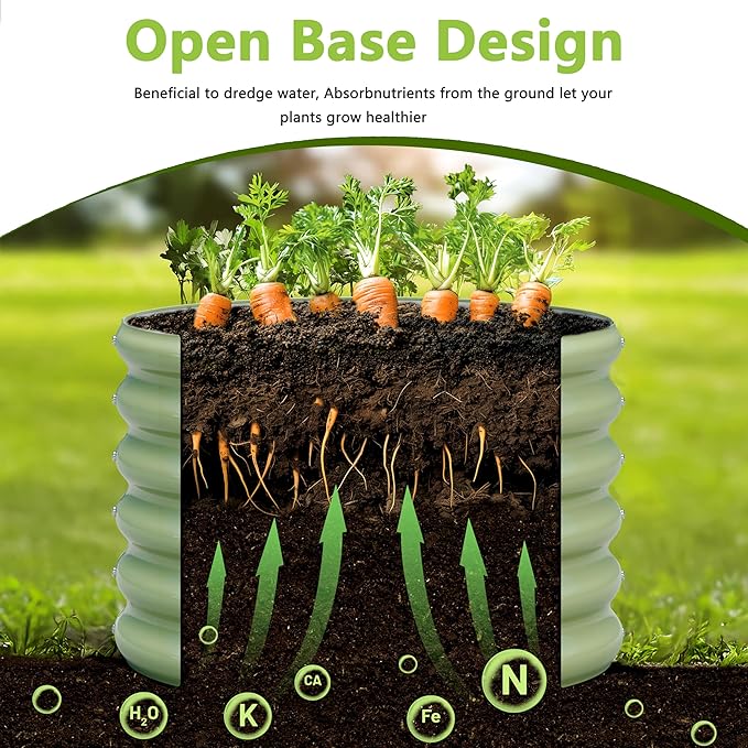 2PCS 2x2x1.5FT Galvanized Raised Garden Bed Kit,Vegetable Boxes-Round Metal Flower Box,Large Planter Raised Beds Outdoor Garden for Planting,Fruit,Herb-Green