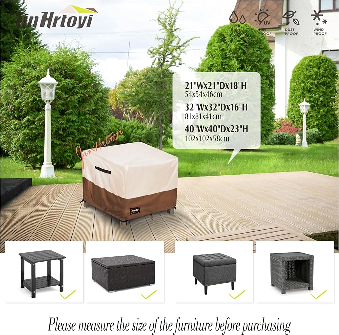 Patio Square Table Cover,22Wx22Dx18H Inches 100% Waterproof Heavy Duty Outdoor Coffee Table Cover,Beige&Brown Modern Style Outdoor Furniture Covers