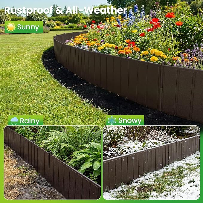 15 Panels Metal Landscape Edging, 6.2in (H) x 20 ft (L)–No Dig Garden Edging with 16 Stakes, Modular Adjustable 0-270°for Tree Rings & Yard Pathways, Matte Finish, Anti-Rust Metal Garden Border (Rust)