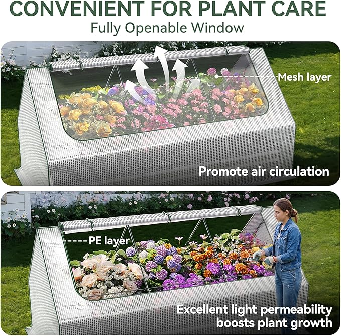Lineware Raised Garden Bed with Self-Watering System, 8x4x1 ft Elevated Planter Boxes Outdoor with PE Cover, Galvanized Raised Beds for Gardening,Vegetables,Flowers, Backyard, Patio