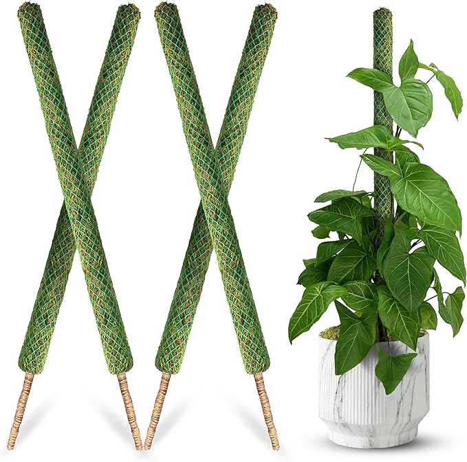 DUSPRO 4 Pack 25’’ Mesh Moss Pole for Climbing Plants, Natural Moss Pole Monstera Plant Support, Real Moss Poles for Plants Indoor, Moss Stick for House Plants, Moss Stakes for Climbing Plants