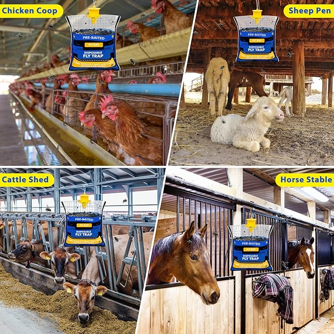 4 Pack Fly Traps Outdoor Hanging for Patio, Outdoor Disposable Hanging Fly Trap with 30g Bait, Bug Fly Hunter Catcher Killer Control for Barn Horse Ranch Chicken Coop