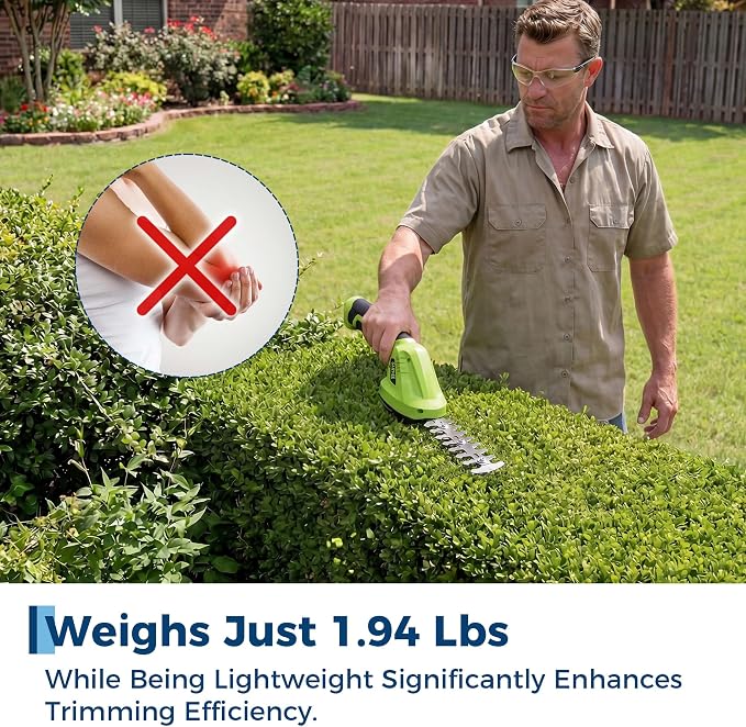 2-in-1 Electric Handheld Hedge Trimmer, Cordless Grass Shear & Shrub Trimme, Lightweight Rechargeable Bush Trimmers, with Type-C Cable, Dual Safety Switch, Brushless Motor, for Yard, Lawn, Garden