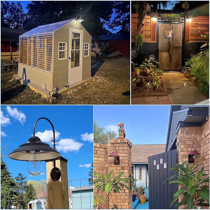 Goodeco Solar Barn Lights for Outside - 2 Pack Outdoor Lights with Motion Sensor, 4 High Efficiency Solar Panels, Warm White Edison LED Bulb for Chicken Coop, Porch, Barn, Shed, Garden (Black)
