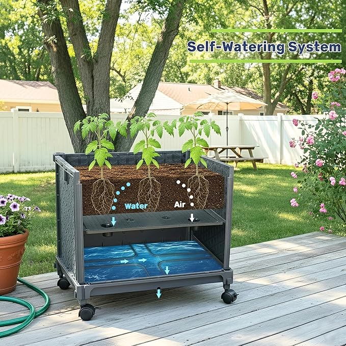 Raised Garden Bed Tomato Planter Box with Trellis, 67.6" Tomato Planters Cage w/Self-Watering for Climbing Plants Vegetables, Patio Indoor Outdoor