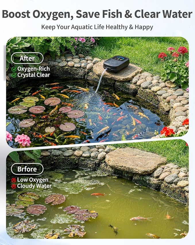 POPOSOAP Solar Pond Aerator, Solar Air Pump with Adjustable Airflow, Quiet Solar Pond Oxygen Pump for Koi Pond, Garden Pond, Fish Tank, Hydroponics
