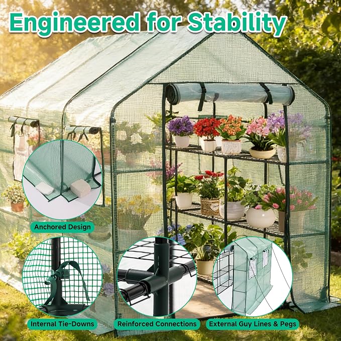 SUNGIFT Greenhouse for Outdoors 56 x 85 x 77 Inch, Walk-in Outdoor Greenhouses, Portable Green House 3 Tiers 20 Shelves for Garden, Patio, Backyard, Green