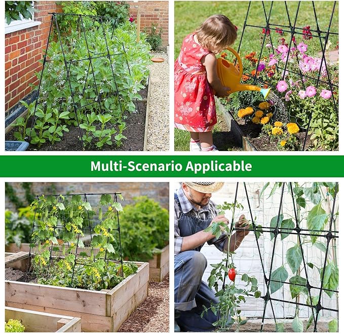OTOSUNNY Garden Trellis for Climbing Plants Outdoor, Cucumber Trellis for Raised Bed Garden, A Frame Vine Plants Support for Vegetable Tomatoes Peas Pole Beans Trellis, 50x48 inch, with Netting, Black