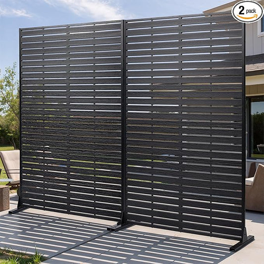 Privacy Screen Outdoor 72" H×47" W Freestanding Privacy Panel with Stand, HDPE Decorative Privacy Fence with Louver Pattern, Patio Divider Screen, Privacy Screens for Outside
