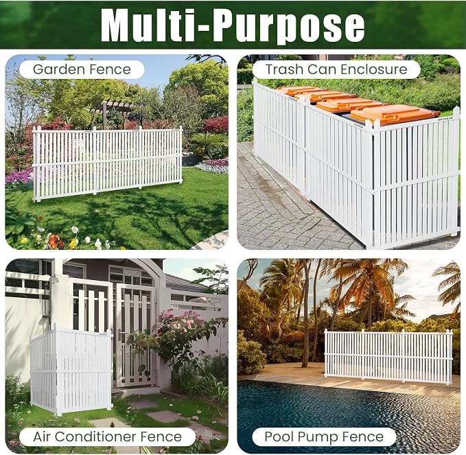 Air Conditioner Fence 3 Panels, 36" W x 45" H Outdoor Trash Can Fence, Easy Assembly Decorative Privacy Screen for AC Units & Pool Equipment