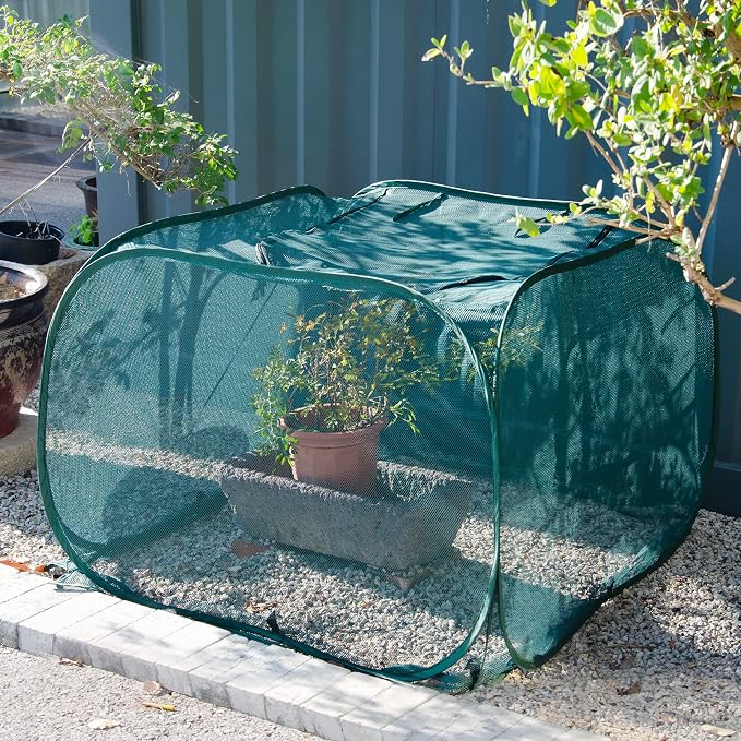 ANC POP 3 Pack Pop Up Mesh Plant Cover, 40'' x 40'' x 30'' Plant Protector for Raised Garden & Flower Bed, Net Cage Plant Guard for Fruits, Vegetables, Seedlings and Herbs, 8 Ground Stakes for Fixing