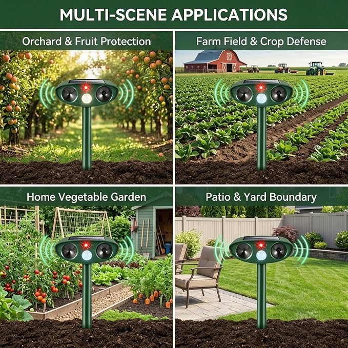 2026 Ultrasonic Deer Repellent Devices Solar Animal Repellent Outdoor with Motion Sensor to Keep Cat Rabbit Raccoon Out of Yard Garden Farm Squirrel Fortress Pro Deer Deterrent for Plant,4Pack