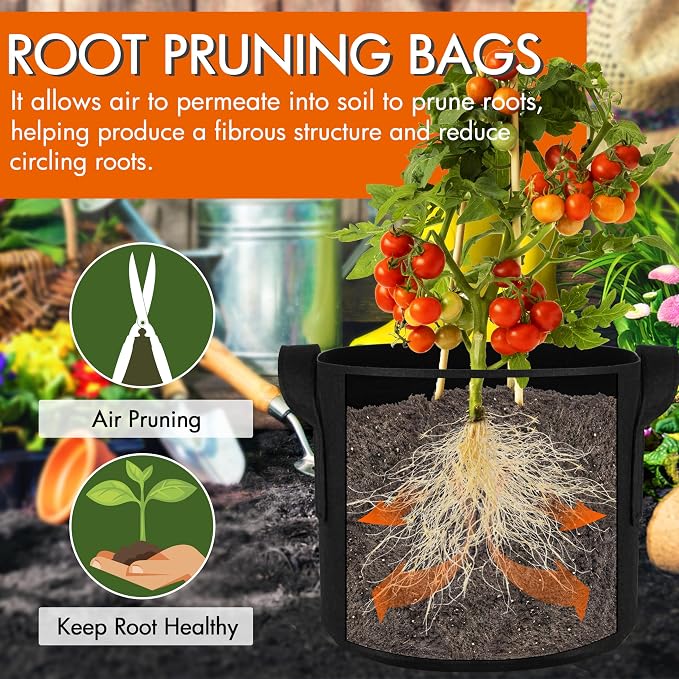 Gardzen 10-Pack 3 Gallon Grow Bags, 300G Thickened Fabric Grow Bags with Handles, Heavy Duty Aeration Plant Grow Bags for Outdoor & Indoor Use