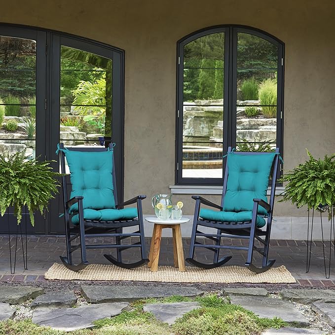 Arden Plush Indoor/Outdoor Rocking Chair Cushion Set, 18 x 20, Water Repellent, Fade Resistant, Tufted Cushion for Rocking Chairs Lake Blue Leala