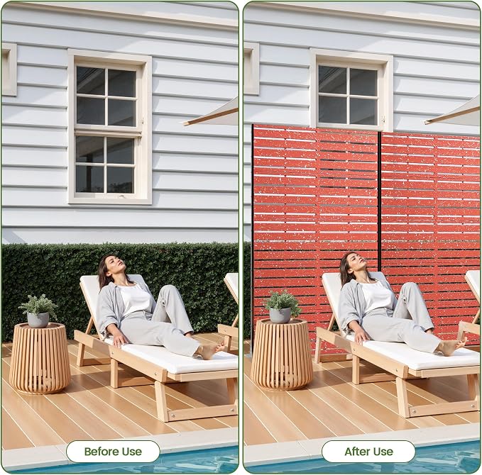 Outdoor Privacy Screen 60" H HDPE Decorative Freestanding Privacy Panel, Sandblasting Louvered Privacy Screens with Stand, Weather-Resistant Panel for Patio, Balcony, Backyard(5 Panels)