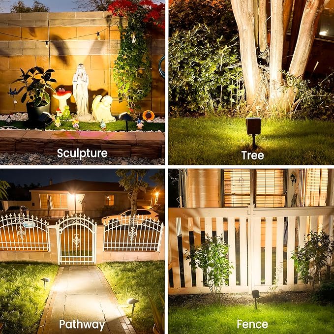 Solar Lights Outdoor Waterproof IP65,Auto On/Off, 2700K 2 Lighting Modes, Super Bright LED, Solar Powered Yard Garden Solar Spot Lights for Outside Landscape -6 Pack