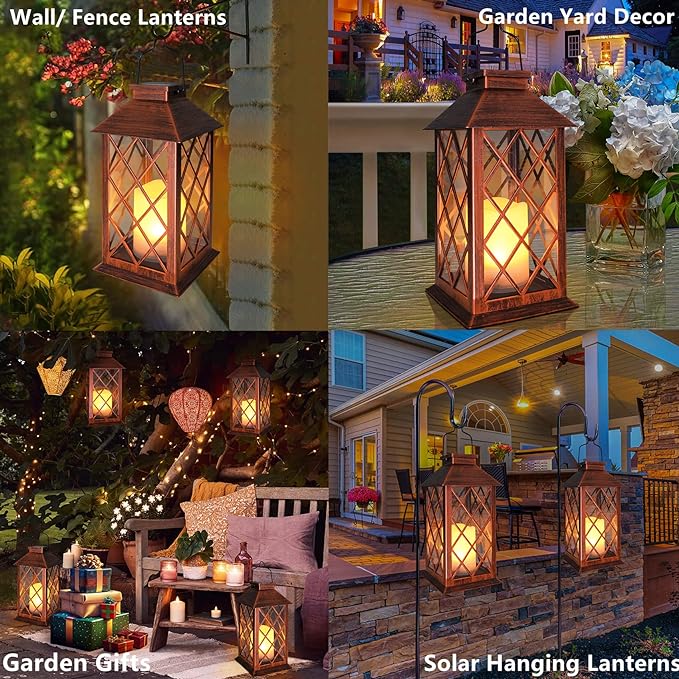 TAKE ME 14" Solar Lanterns Outdoor Garden Lantern Waterproof LED Flickering Flameless Candle Mission Lights for Table,Outdoor,Party