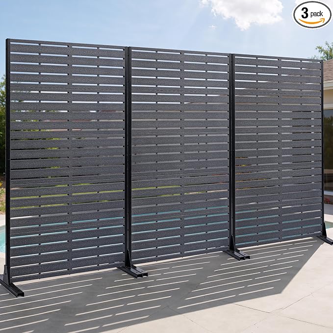 Privacy Screen Outdoor 60" Hx35 W Freestanding Privacy Panel with Stand, HDPE Decorative Privacy Fence with Sandblasting Louver Pattern, Patio Divider Screen, Privacy Screens for Outside