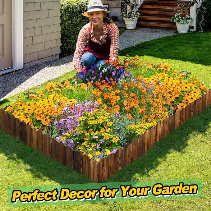 Wooden Garden Edging - 2pcs 7.9ft x 8in Weather-Resistant Pine Landscape Border Fence for Outdoor Patio Lawns Yard Flower Beds Decoration
